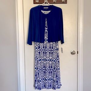 NWT Women’s 2-piece Midi Dress & Jacket Blue & White XL